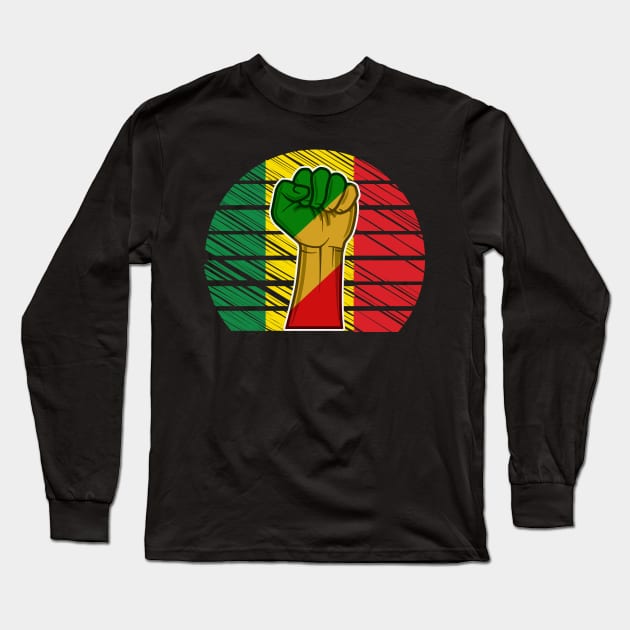 Black Power Fist And Vintage Sunset In African Colors Long Sleeve T-Shirt by Harlems Gee